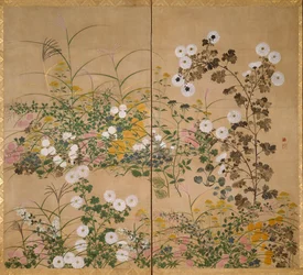 Wichtiger Kunstgegenstand: Blühende Pflanzen im Herbst